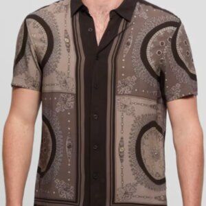 Guess Men Shirt Eco Rayon Block Medallion Brown Size L